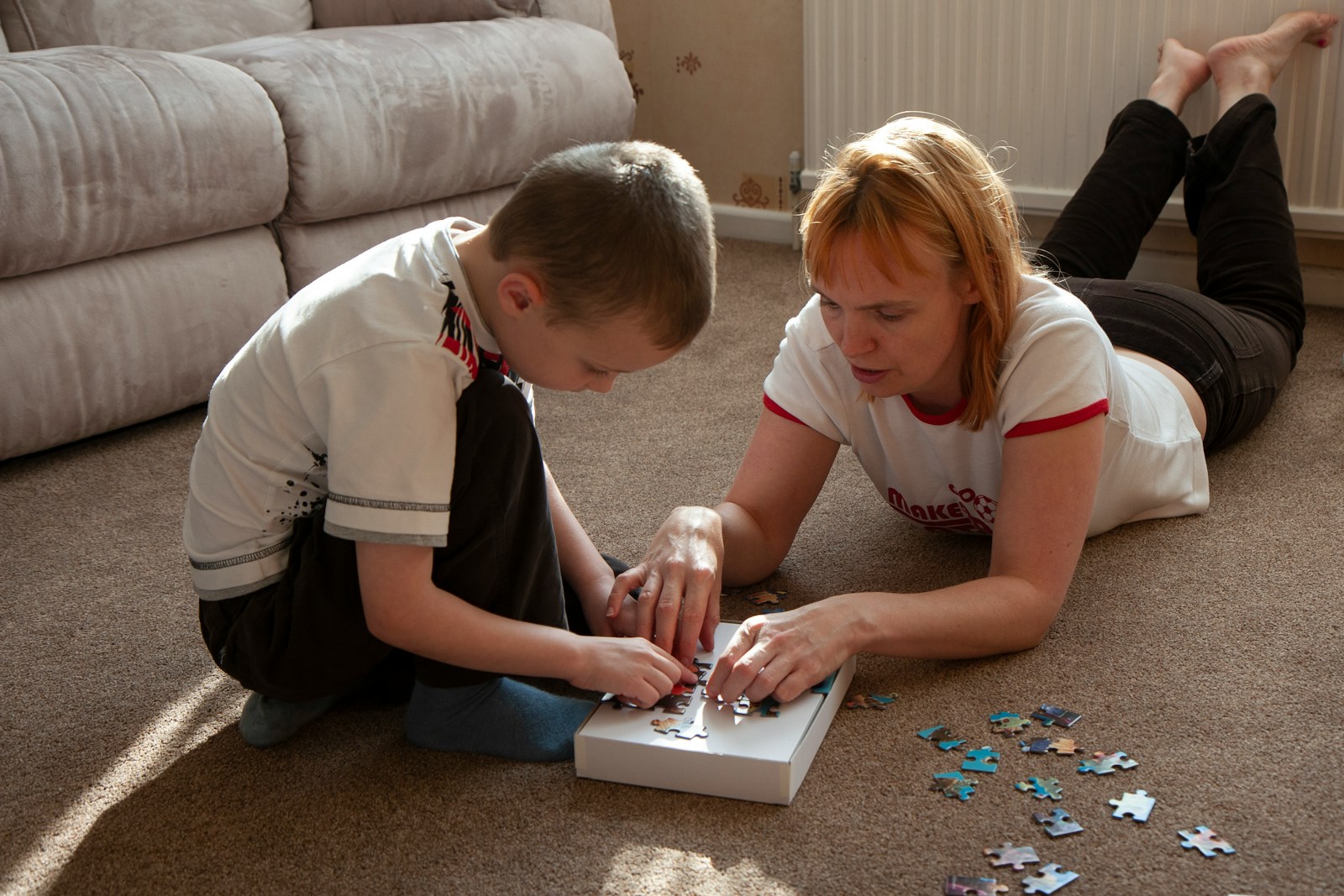 A caregiver playing with a child